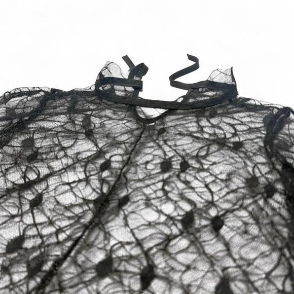 Black Whimsy Goth Grunge Emo Spider Web Mesh Sheer Lace Long Sleeve Size Small - Picture 6 of 7